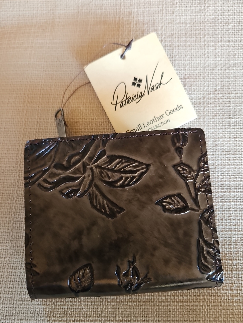 Patricia Nash Glossy Embossed Floral Leather Wallet - Mushroom Brown- NWT
